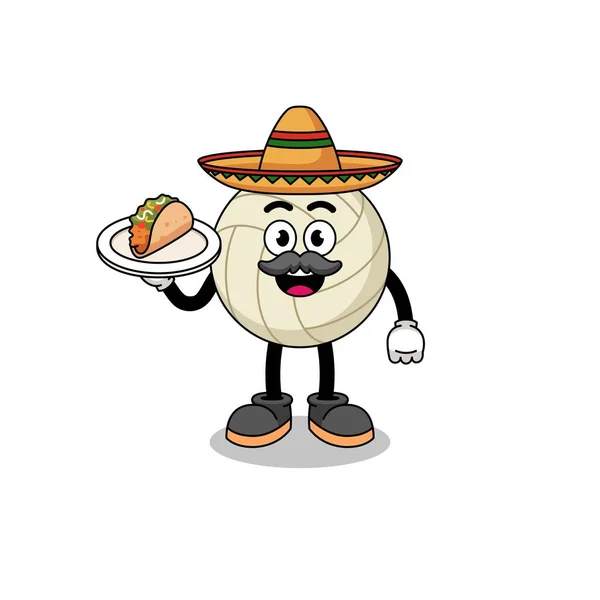 Charaktercartoon Des Volleyballs Als Mexikanischer Koch Charakterdesign — Stockvektor