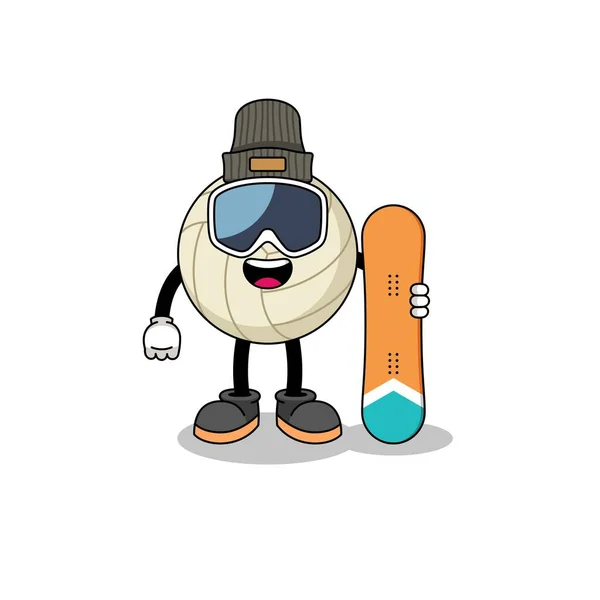Desenho Animado Mascote Jogador Snowboard Vôlei Design Personagem —  Vetores de Stock