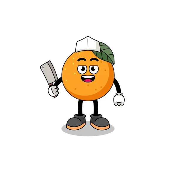 Mascote Frutas Laranja Como Açougueiro Design Caráter —  Vetores de Stock