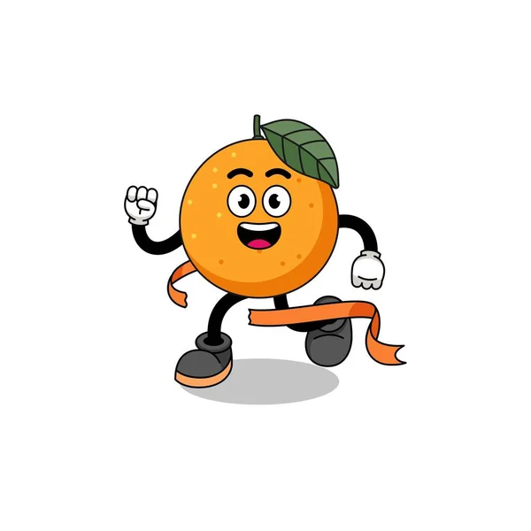 Desenhos Animados Mascote Frutas Laranja Correndo Linha Chegada Design Personagem — Vetor de Stock