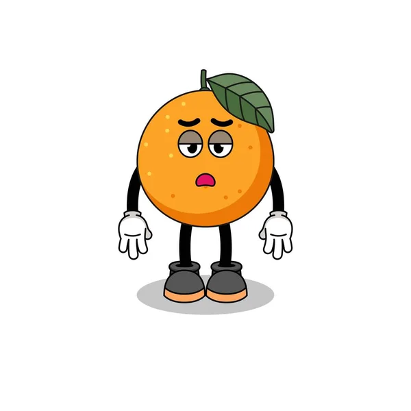 Apelsin Frukt Tecknad Med Trötthet Gest Karaktär Design — Stock vektor