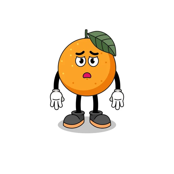 Apelsin Frukt Tecknad Illustration Med Sorgligt Ansikte Karaktär Design — Stock vektor