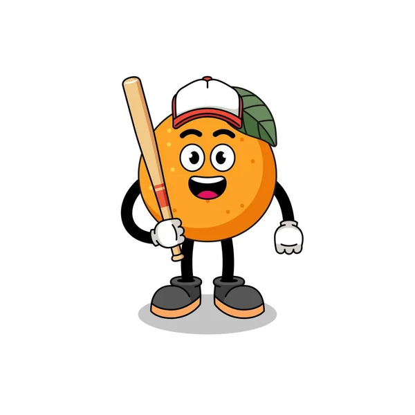 Laranja Fruta Mascote Desenho Animado Como Jogador Beisebol Design Personagem — Vetor de Stock