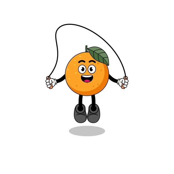 Orange Fruit Mascot Cartoon Playing Skipping Rope Character Design — Stock Vector