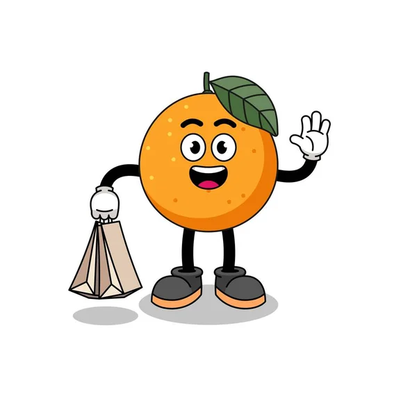 Desenhos Animados Compras Frutas Laranja Design Personagem — Vetor de Stock