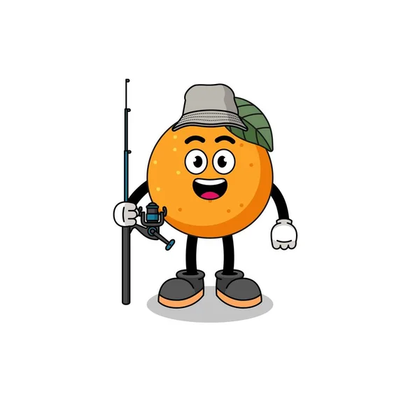 マスコットオレンジフルーツ漁師のイラスト キャラクターデザイン — ストックベクタ