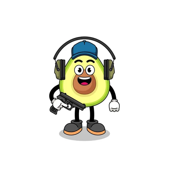 Mascotte Caractère Avocat Faisant Champ Tir Character Design — Image vectorielle