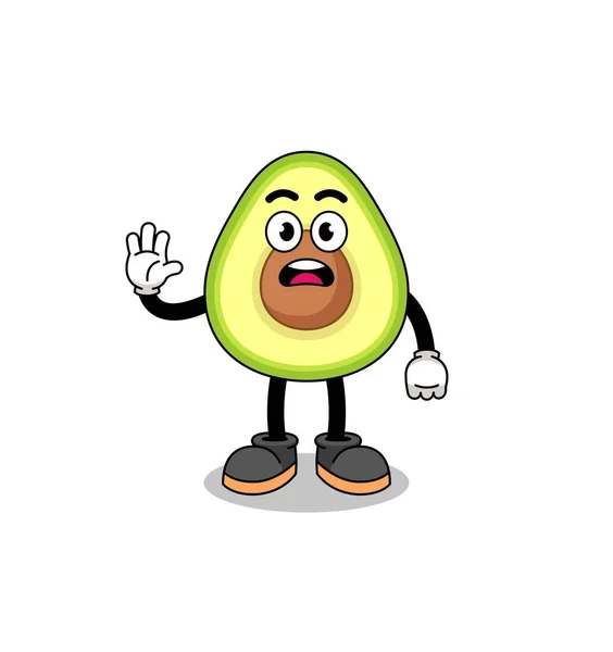 Avocado Cartoon Illustratie Doen Stop Hand Karakter Ontwerp — Stockvector