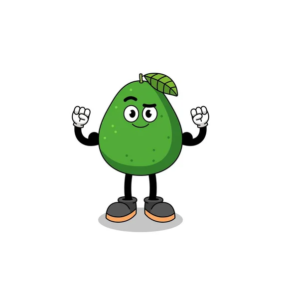 Mascotte Dessin Animé Fruit Avocat Posant Avec Muscle Character Design — Image vectorielle