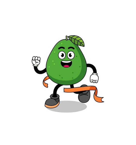 Mascot Cartoon Avocado Fruit Running Finish Line Character Design — Stock Vector