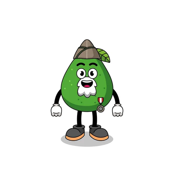 Personnage Dessin Animé Fruit Avocat Comme Vétéran Character Design — Image vectorielle
