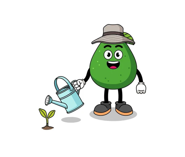 Illustration Dessin Animé Fruits Avocat Arrosant Plante Character Design — Image vectorielle