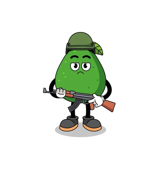 Karikatur Von Avocadofrucht Soldat Charakter Design — Stockvektor
