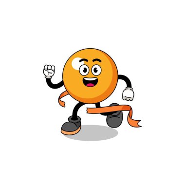 Bitiş çizgisinde çalışan masa tenisi topunun maskot çizgi filmi, karakter tasarımı