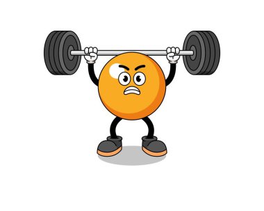 ping pong topu maskotu çizgi filmi halter kaldırıyor, karakter tasarımı