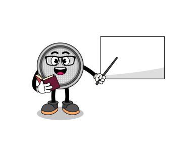 Düğme hücre öğretmeninin maskot karikatürü, karakter tasarımı