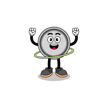 Hula hoop oynayan düğme hücresi çizimi, karakter tasarımı