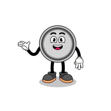 Hoş geldin pozlu düğme hücre karikatürü, karakter tasarımı