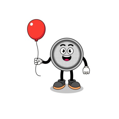 Bir balon tutan düğme hücre karikatürü, karakter tasarımı
