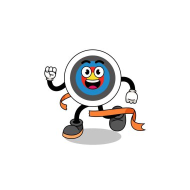 Bitiş çizgisinde çalışan okçuluk hedefinin maskot çizgi filmi, karakter tasarımı