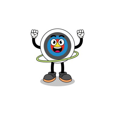 Hula hoop oynayan okçuluk hedefinin karakter çizimi, karakter tasarımı