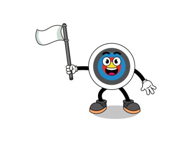 Okçuluk hedefinin beyaz bir bayrak taşıyan çizgi film çizimi, karakter tasarımı