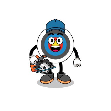 Bir ahşap işçisi olarak okçuluk hedefinin çizgi film çizimi, karakter tasarımı