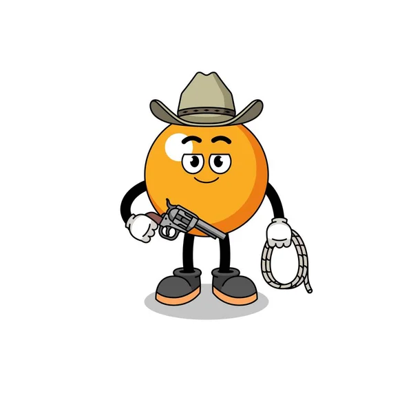 Charaktermaskottchen Des Tischtennisballs Als Cowboy Charakterdesign — Stockvektor