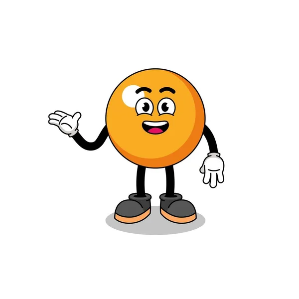 Ping Pong Bal Cartoon Met Welkom Pose Karakter Ontwerp — Stockvector