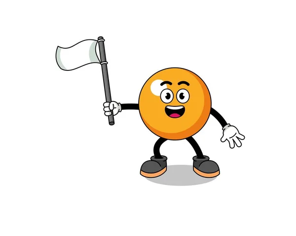 Dessin Animé Illustration Une Balle Ping Pong Tenant Drapeau Blanc — Image vectorielle