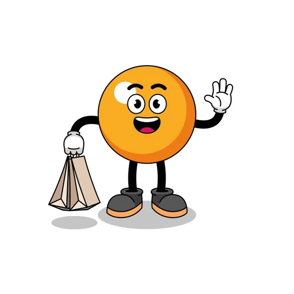 Cartoon Von Ping Pong Ball Shopping Charakterdesign — Stockvektor