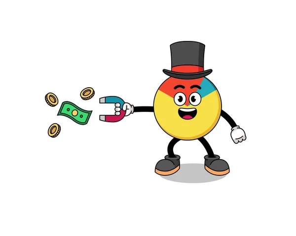 Character Illustration Chart Catching Money Magnet Character Design — Stock Vector