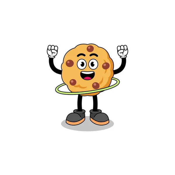 Personagem Ilustração Biscoito Chocolate Chip Jogando Hula Hoop Design Personagem — Vetor de Stock