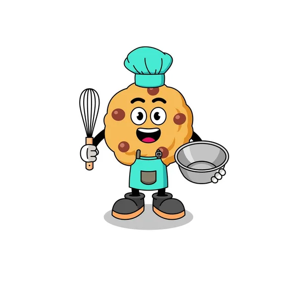Illustrazione Biscotti Con Gocce Cioccolato Come Chef Panetteria Character Design — Vettoriale Stock
