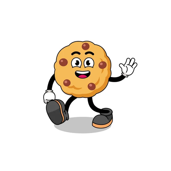 Chocolate Chip Cookie Cartoon Walking Character Design — Stock Vector