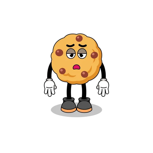 Chocolade Chip Cookie Cartoon Met Vermoeidheid Gebaar Karakter Ontwerp — Stockvector