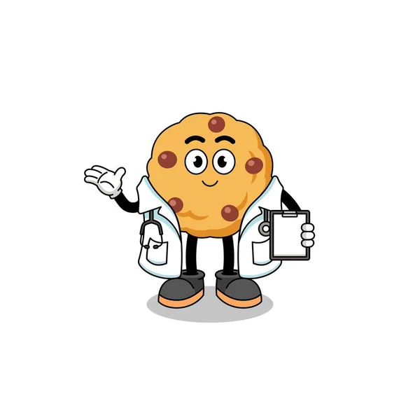 Mascote Dos Desenhos Animados Chocolate Chip Cookie Doctor Design Caráter — Vetor de Stock