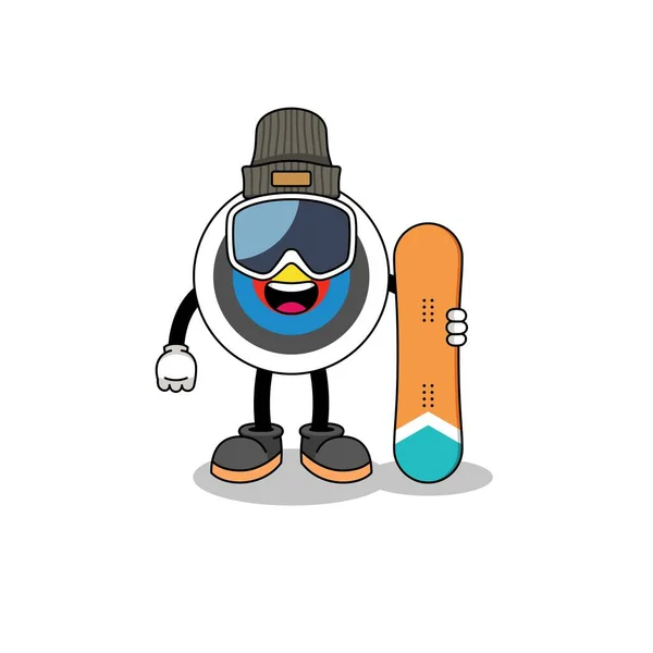 Maskottchen Cartoon Bogenschießen Ziel Snowboard Spieler Charakter Design — Stockvektor