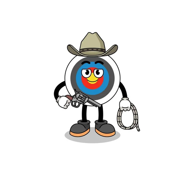 Carattere Mascotte Del Bersaglio Tiro Con Arco Come Cowboy Character — Vettoriale Stock