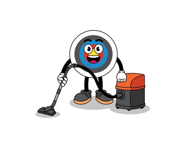 Character Mascot Archery Target Holding Vacuum Cleaner Character Design — Stock Vector