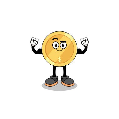 Maskot para karikatürü kas ve karakter tasarımı ile poz veriyor