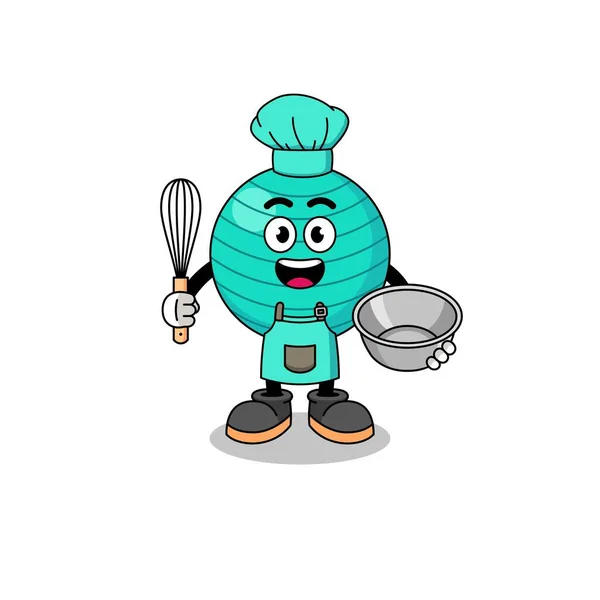 Illustration Exercise Ball Bakery Chef Character Design — Stockvektor