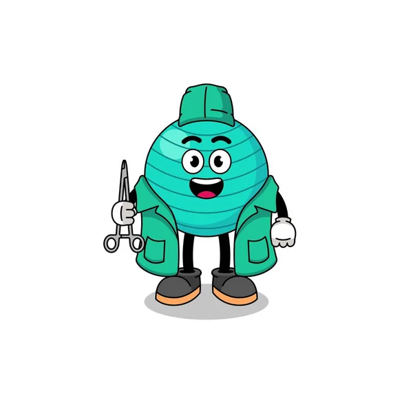 Illustration Exercise Ball Mascot Surgeon Character Design — Stockvector