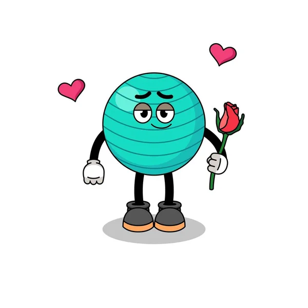 Exercise Ball Mascot Falling Love Character Design — Vetor de Stock