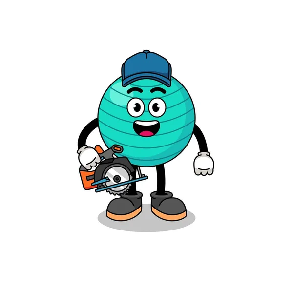 Cartoon Illustration Exercise Ball Woodworker Character Design — Vettoriale Stock