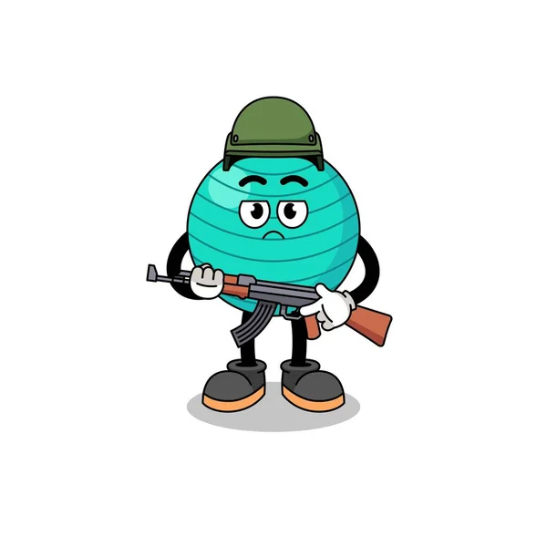 Cartoon Exercise Ball Soldier Character Design — Stock Vector