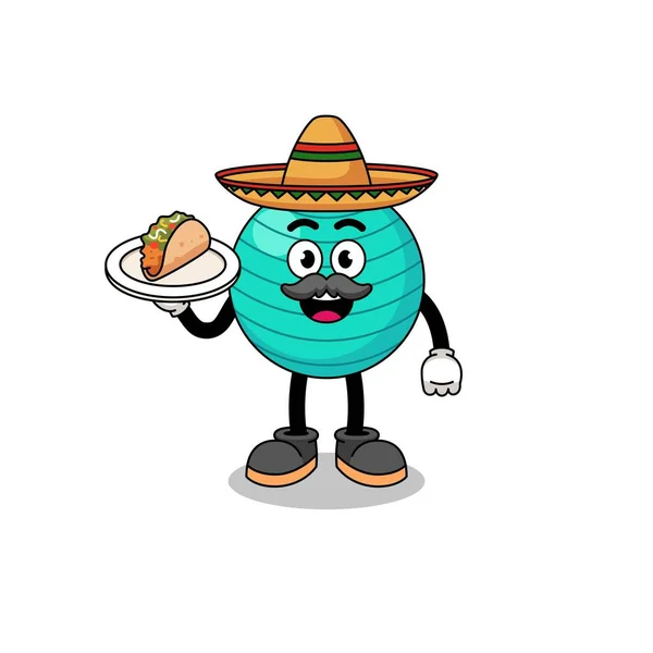 Desenho Animado Personagem Bola Exercício Como Chef Mexicano Design Personagem — Vetor de Stock