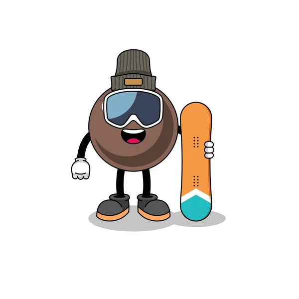 Mascot Cartoon Tapioca Pearl Snowboard Player Character Design —  Vetores de Stock
