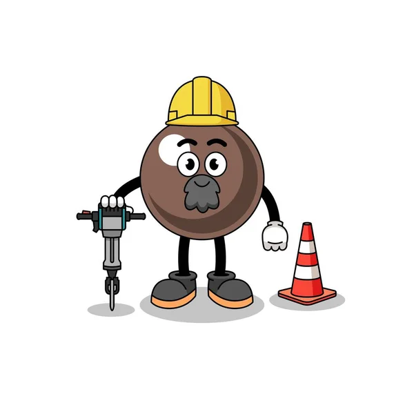 Character Cartoon Tapioca Pearl Working Road Construction Character Design - Stok Vektor