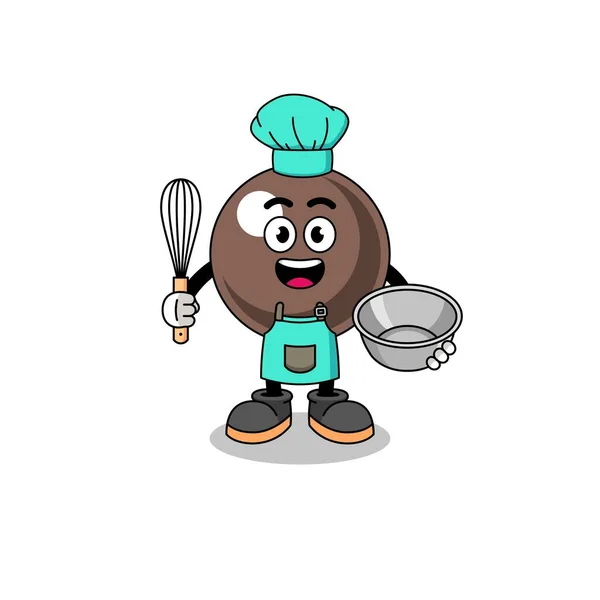 Illustration Tapioca Pearl Bakery Chef Character Design — Stok Vektör
